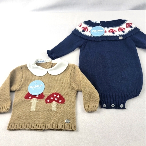 NWT Set of 2 Juliana mushroom onsie and mushroom sweater Size Newborn 0months